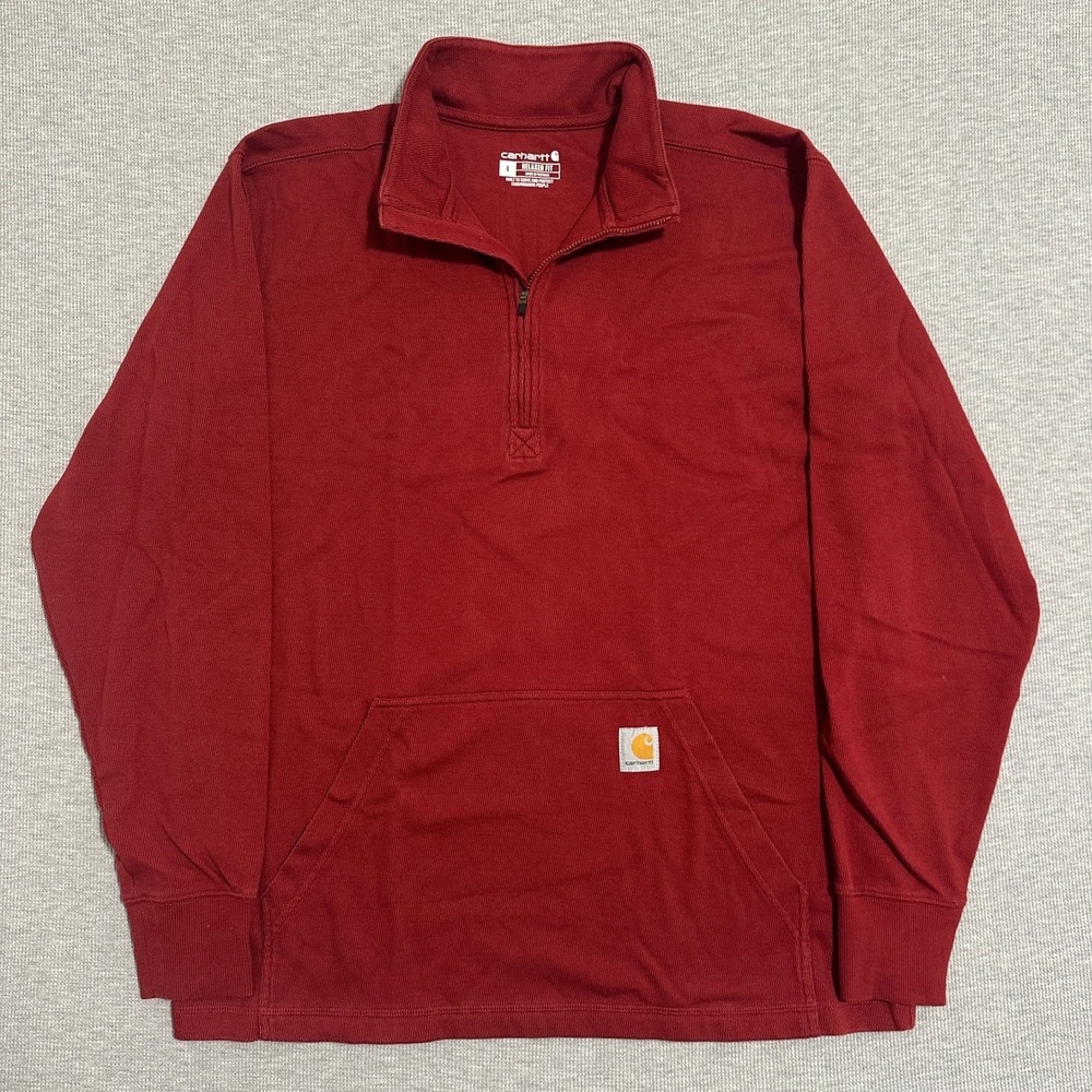 Carhartt Relaxed Fit Quarter Zip Pullover Long Sleeve Red Mens Size Large